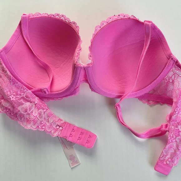 Victoria's Secret Retro Dream Angels Demi Bra 34C Shimmer Lace Neon Coral Pink - Picture 10 of 12